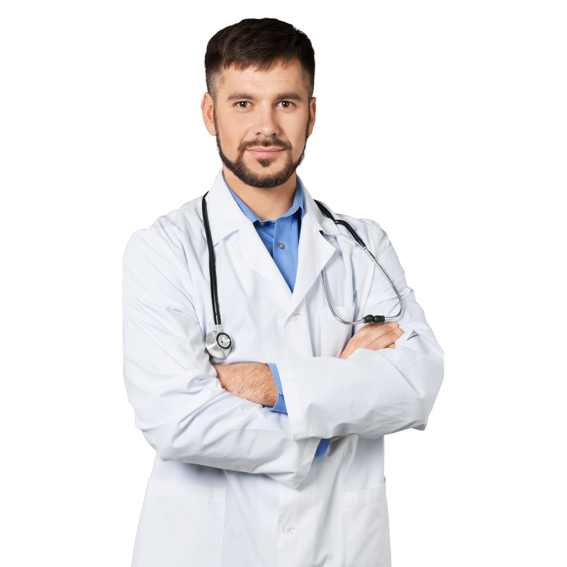 Doctor standing confidently and looking ahead, ready to assist patients injured in Georgia.