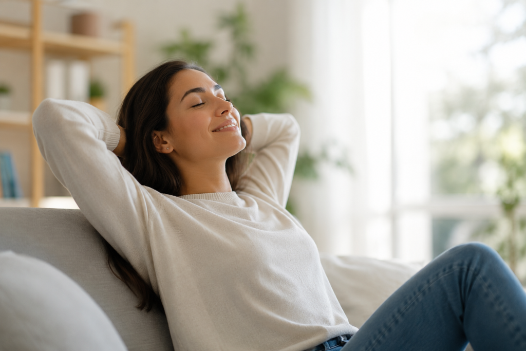 Woman feeling recovered and relaxed after treatment for car accident injuries