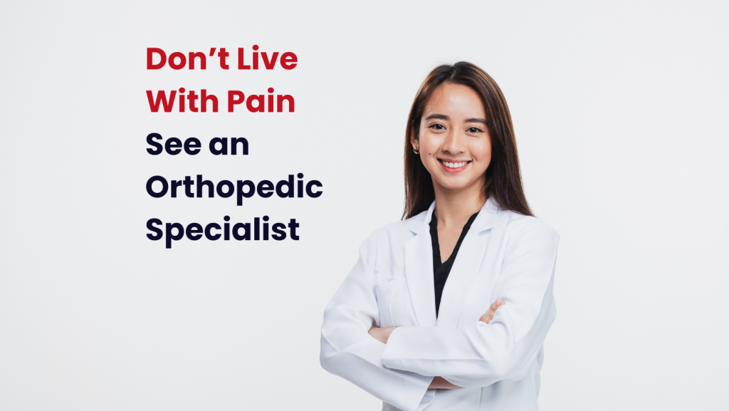 female orthopedic doctor smiling with crossed arms with text don’t live with pain, when to see an orthopedic doctor after an accident
