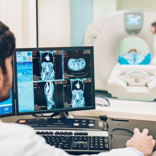MRI after a car accident in Georgia showing technician and scan results