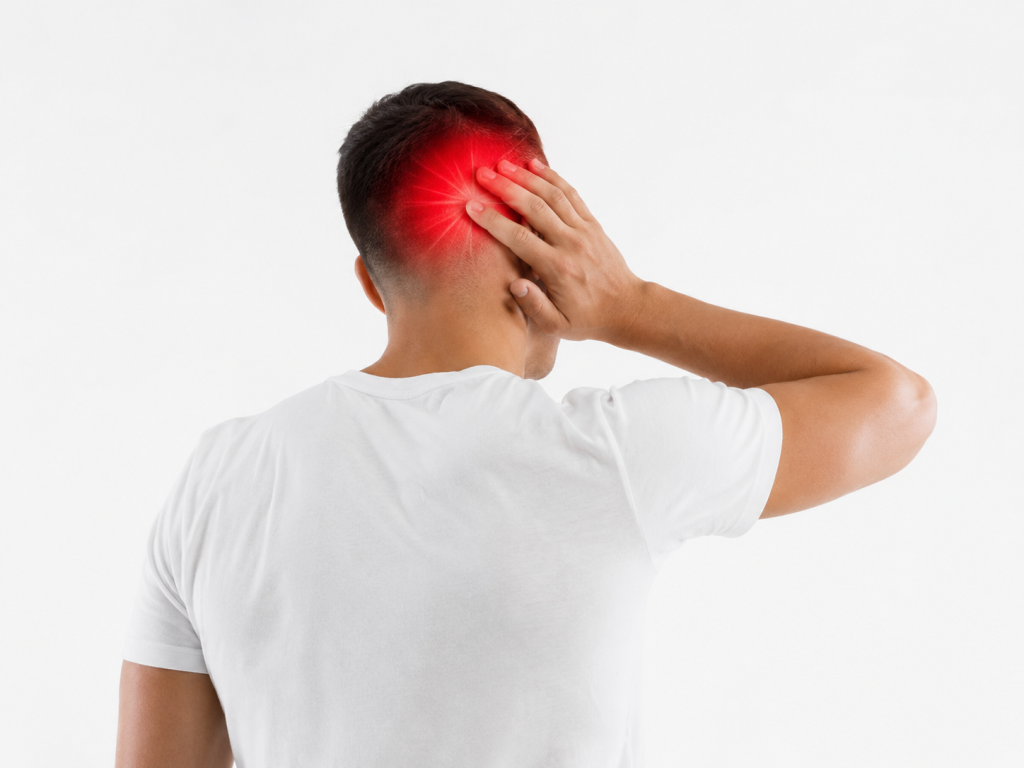 Person holding their head after a Georgia car accident, illustrating concussion symptoms and traumatic brain injury.