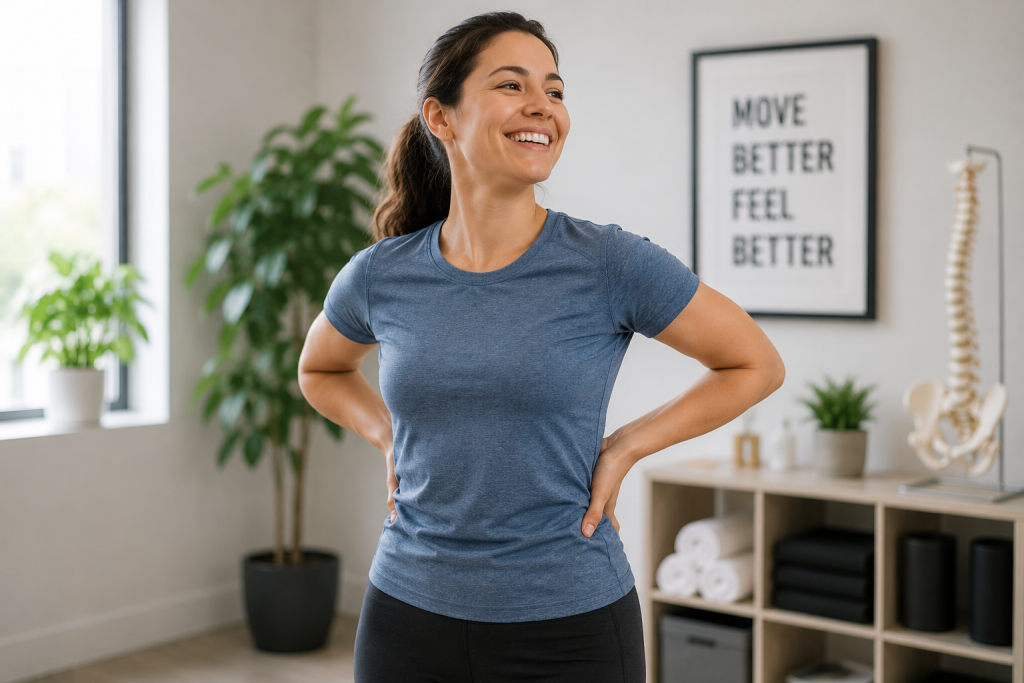Car accident injury patient showing improved mobility during orthopedic recovery and follow up care